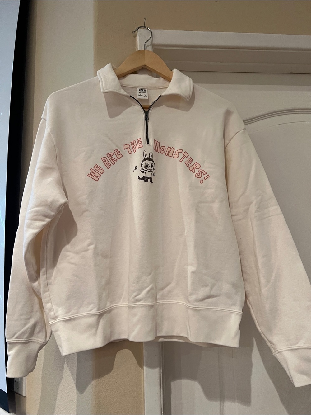Uniqlo Cream Half-Zip Sweatshirt with 'We Are The Monsters' Labubu Large